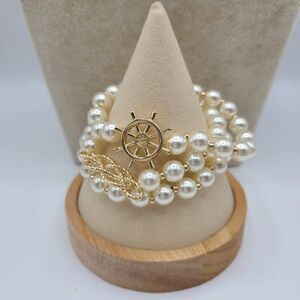 J Crew Faux Pearl Nautical Theme Stretch Bracelet Set NEW!